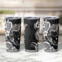 Hawaiian Manta Rays Tumbler Cup Tribal Hibiscus Polynesian Tattoos Black Color - Polynesian Pride