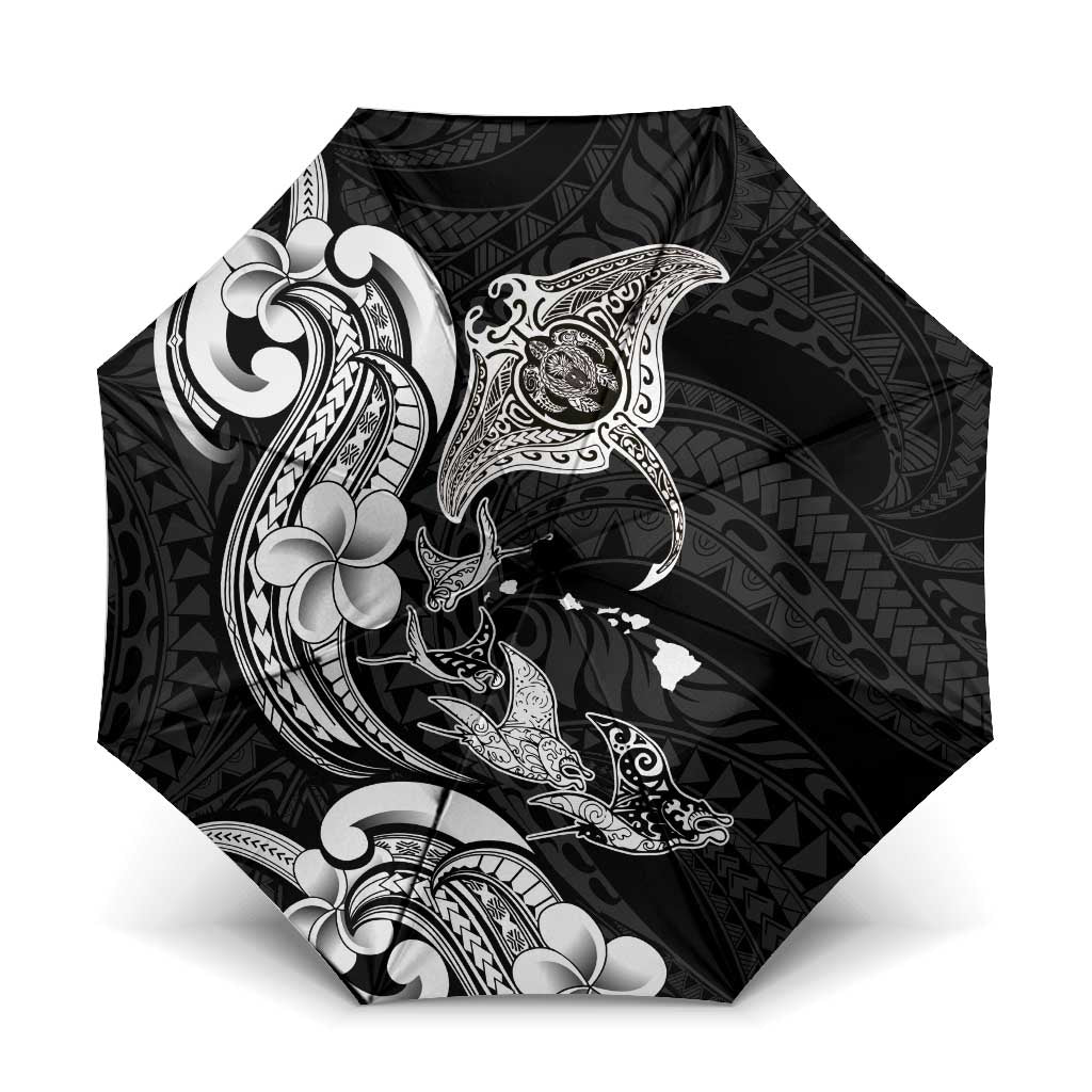 Hawaiian Manta Rays Umbrella Tribal Hibiscus Polynesian Tattoos Black Color - Polynesian Pride