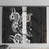 Hawaiian Manta Rays Window Curtain Tribal Hibiscus Polynesian Tattoos Black Color - Polynesian Pride