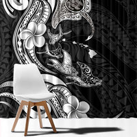 Hawaiian Manta Rays Window Curtain Tribal Hibiscus Polynesian Tattoos Black Color - Polynesian Pride