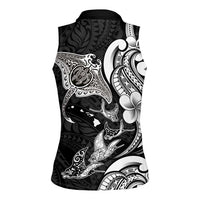 Hawaiian Manta Rays Women Sleeveless Polo Shirt Tribal Hibiscus Polynesian Tattoos Black Color - Polynesian Pride