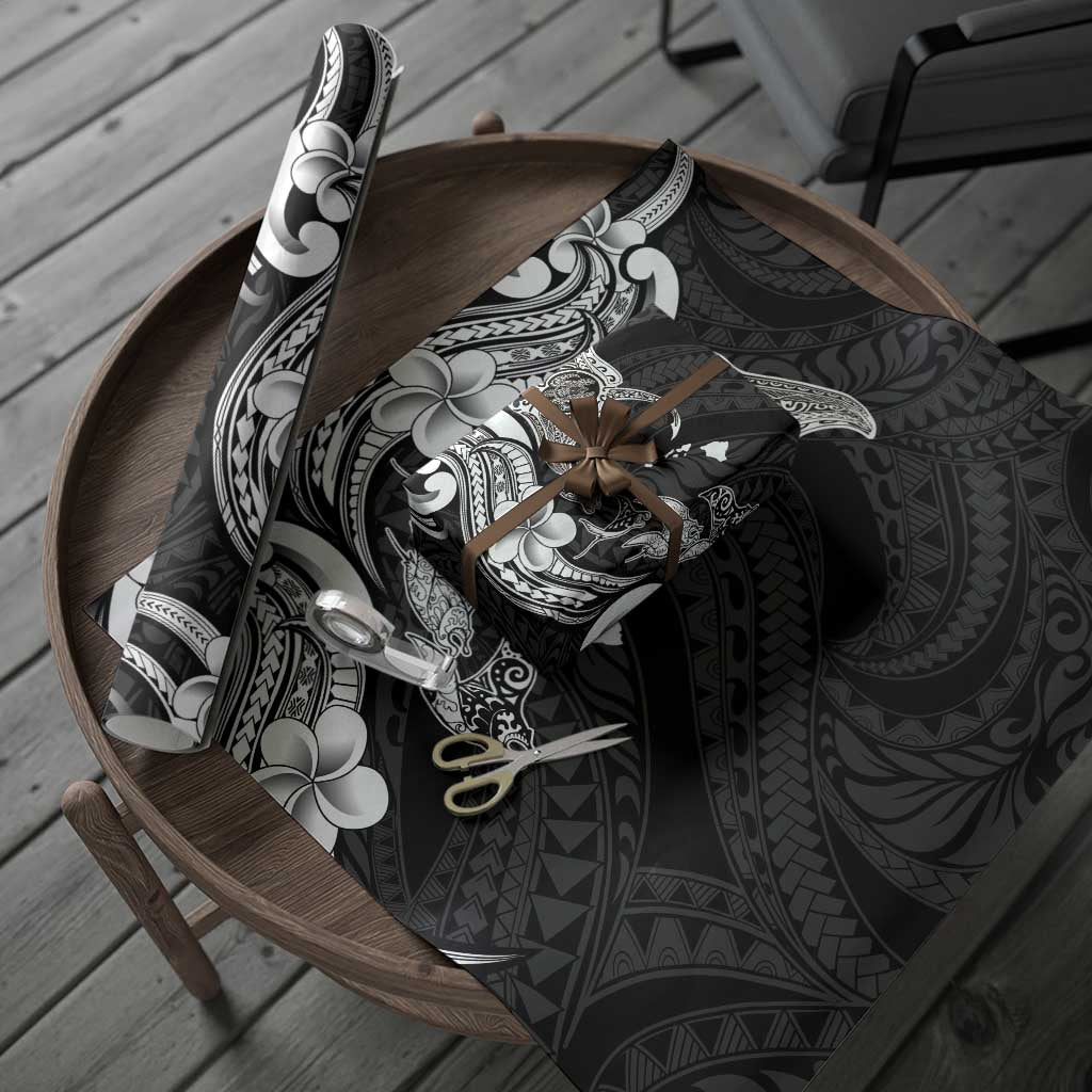 Hawaiian Manta Rays Wrapping Paper Tribal Hibiscus Polynesian Tattoos Black Color - Polynesian Pride