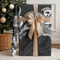 Hawaiian Manta Rays Wrapping Paper Tribal Hibiscus Polynesian Tattoos Black Color - Polynesian Pride