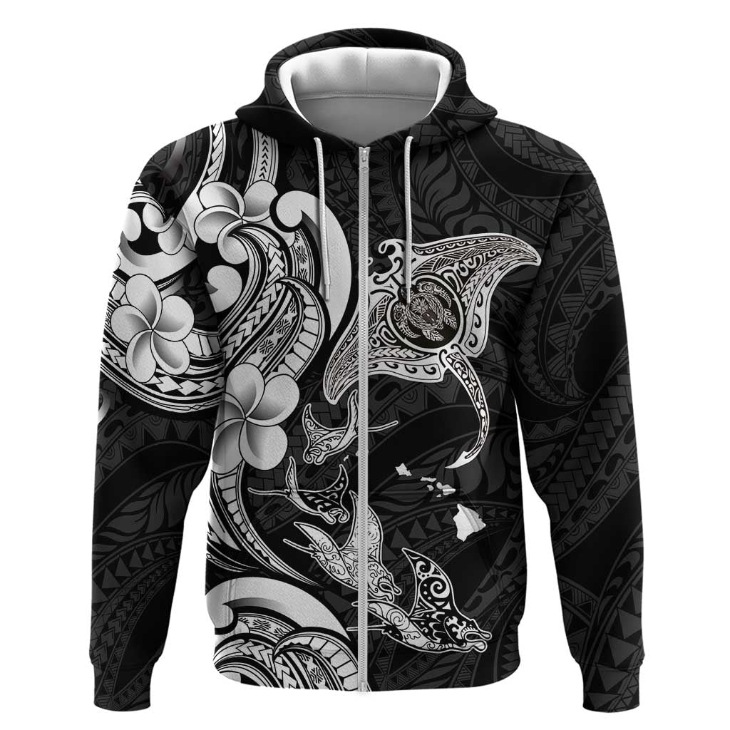 Hawaiian Manta Rays Zip Hoodie Tribal Hibiscus Polynesian Tattoos Black Color LT03 Zip Hoodie Black - Polynesian Pride