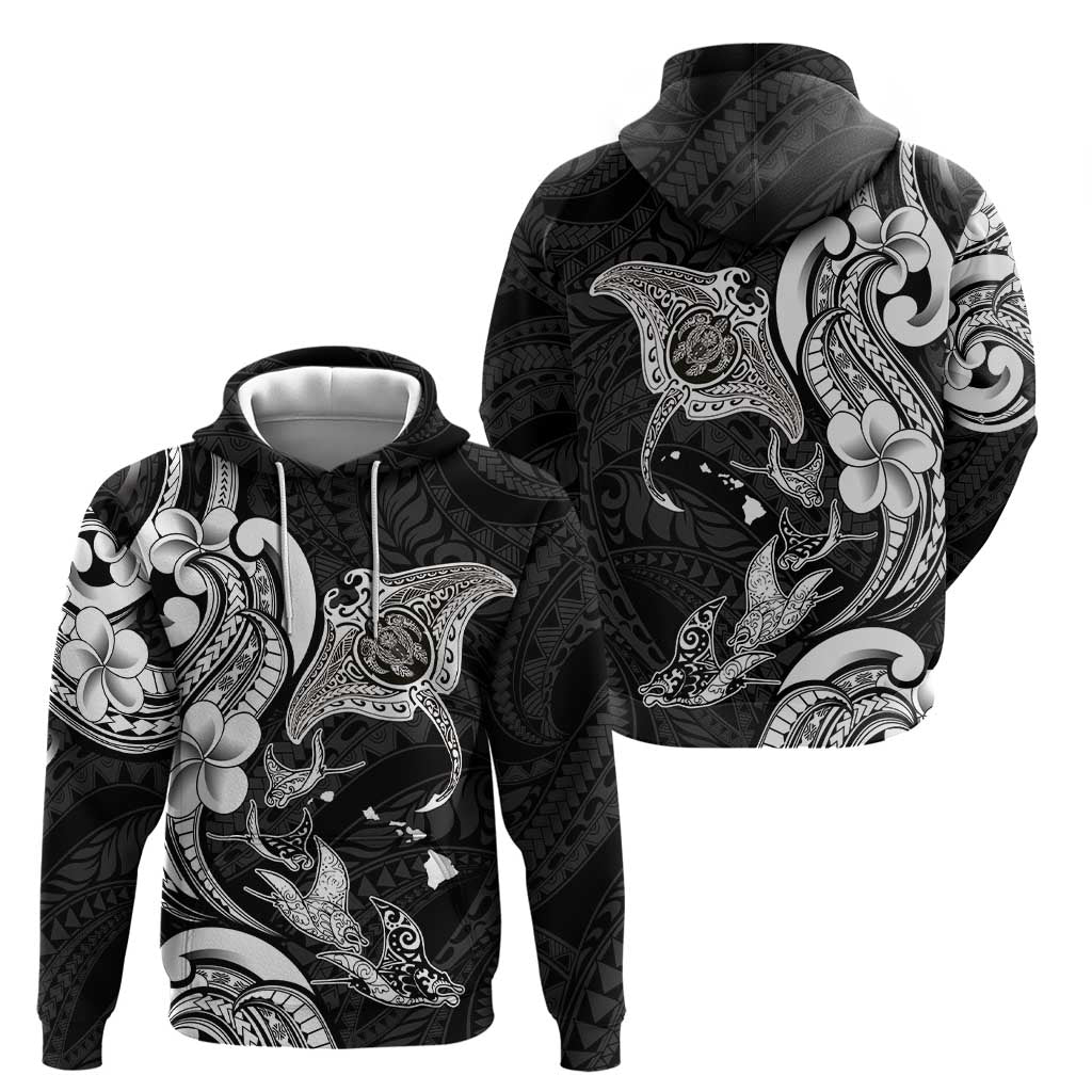 Hawaiian Manta Rays Zip Hoodie Tribal Hibiscus Polynesian Tattoos Black Color - Polynesian Pride