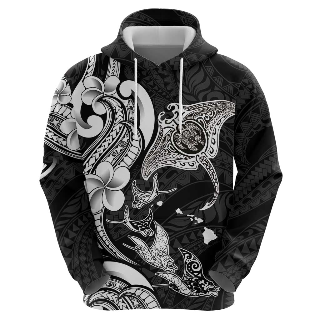 Hawaiian Manta Rays Zip Hoodie Tribal Hibiscus Polynesian Tattoos Black Color - Polynesian Pride
