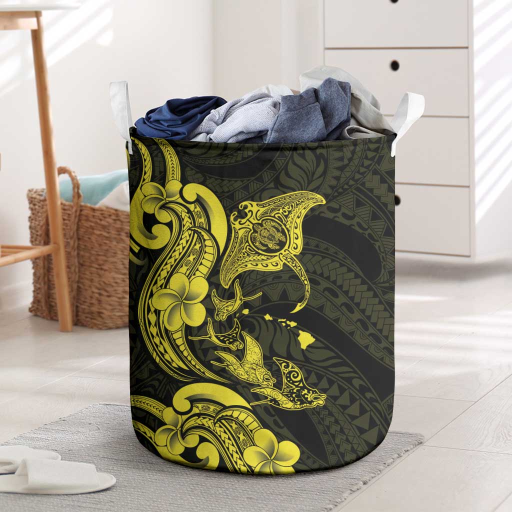 Hawaiian Manta Rays Laundry Basket Tribal Hibiscus Polynesian Tattoos Yellow Color LT03 Yellow - Polynesian Pride