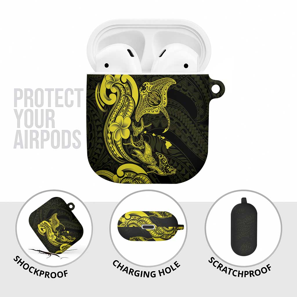 Hawaiian Manta Rays AirPods Case Tribal Hibiscus Polynesian Tattoos Yellow Color - Polynesian Pride