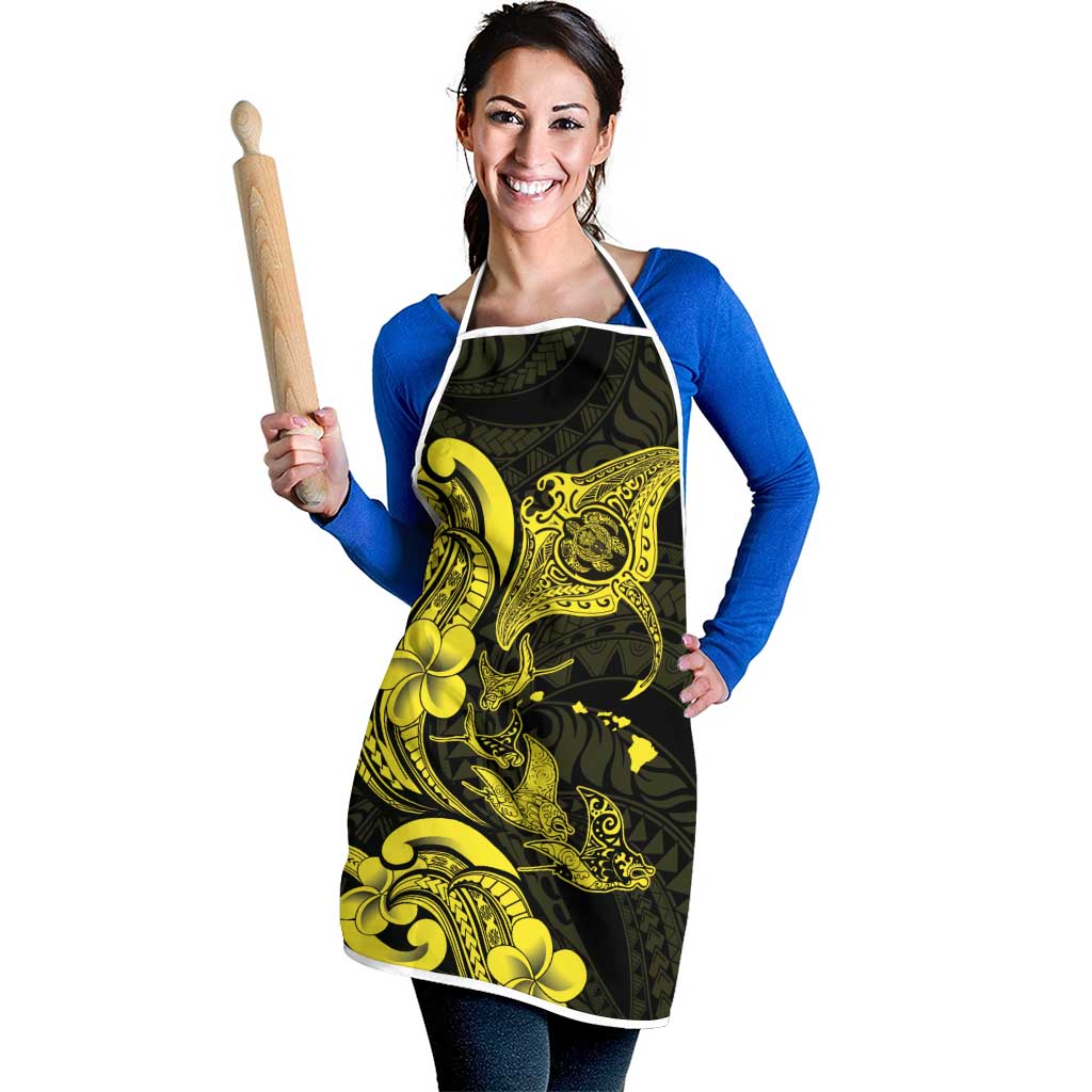 Hawaiian Manta Rays Apron Tribal Hibiscus Polynesian Tattoos Yellow Color - Polynesian Pride
