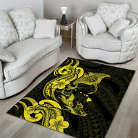 Hawaiian Manta Rays Area Rug Tribal Hibiscus Polynesian Tattoos Yellow Color - Polynesian Pride