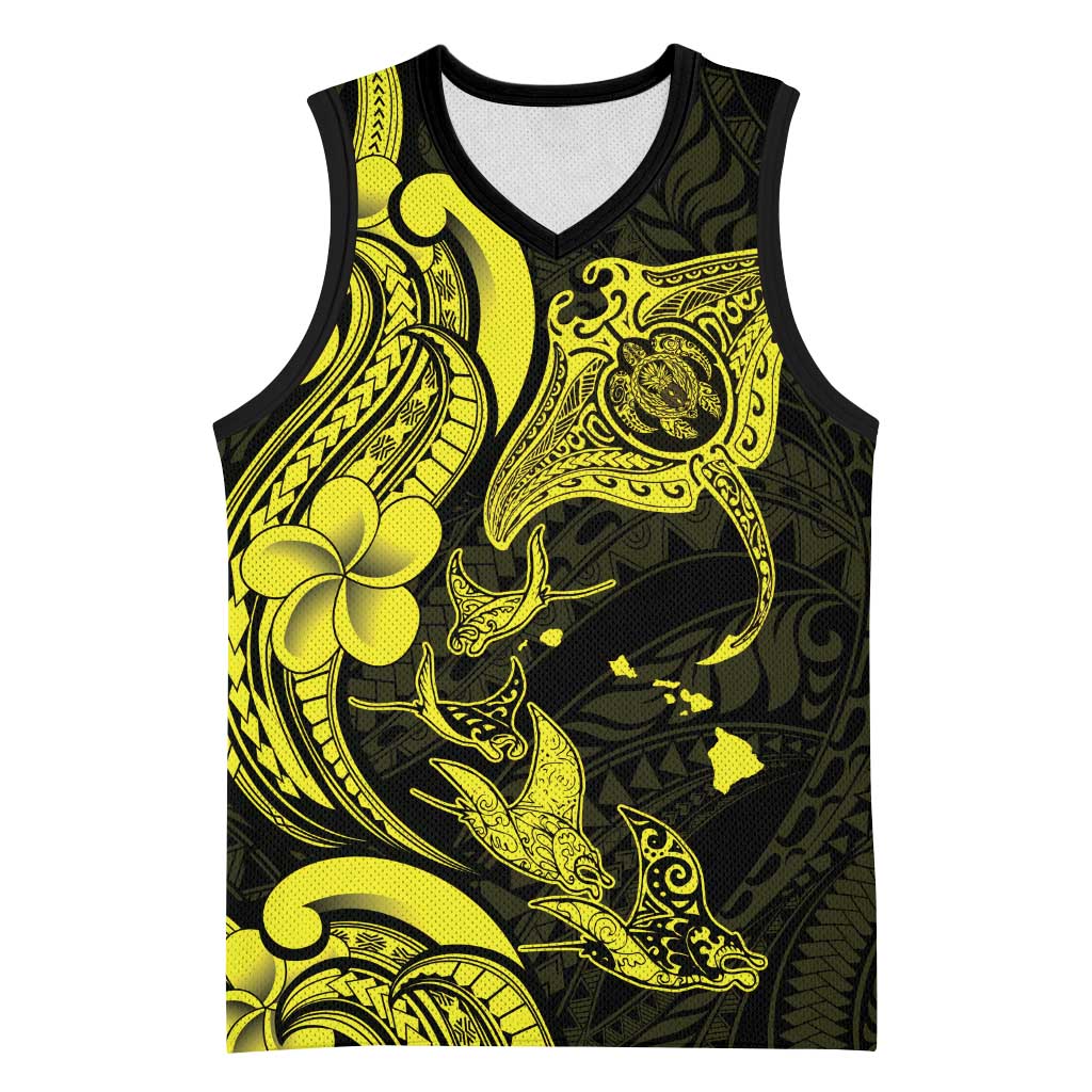 Hawaiian Manta Rays Basketball Jersey Tribal Hibiscus Polynesian Tattoos Yellow Color LT03 Unisex Yellow - Polynesian Pride