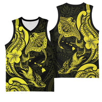 Hawaiian Manta Rays Basketball Jersey Tribal Hibiscus Polynesian Tattoos Yellow Color - Polynesian Pride