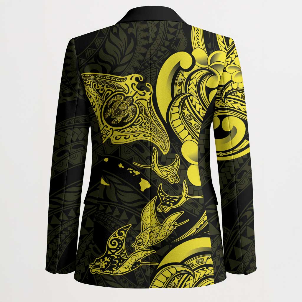 Hawaiian Manta Rays Blazer Tribal Hibiscus Polynesian Tattoos Yellow Color - Polynesian Pride