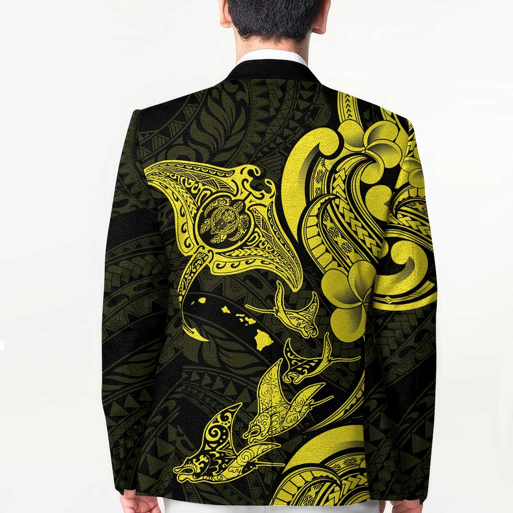 Hawaiian Manta Rays Blazer Tribal Hibiscus Polynesian Tattoos Yellow Color - Polynesian Pride