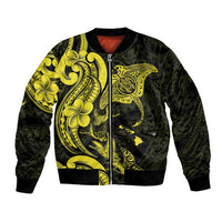 Hawaiian Manta Rays Bomber Jacket Tribal Hibiscus Polynesian Tattoos Yellow Color - Polynesian Pride