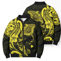 Hawaiian Manta Rays Bomber Puffer Jacket Tribal Hibiscus Polynesian Tattoos Yellow Color - Polynesian Pride