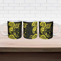 Hawaiian Manta Rays Ceramic Mug Tribal Hibiscus Polynesian Tattoos Yellow Color - Polynesian Pride