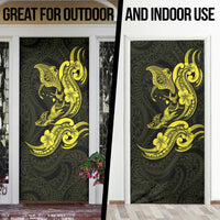 Hawaiian Manta Rays Door Cover Tribal Hibiscus Polynesian Tattoos Yellow Color - Polynesian Pride