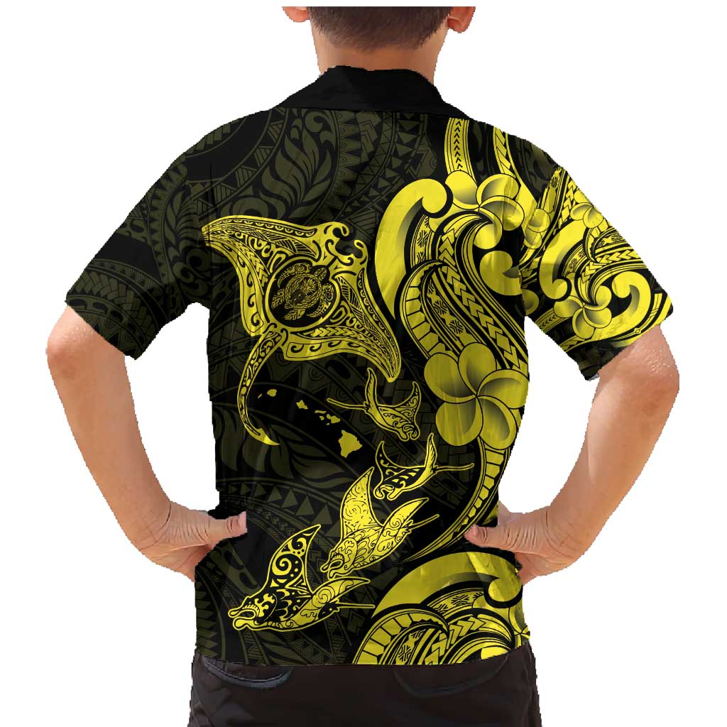 Hawaiian Manta Rays Family Matching Mermaid Dress and Hawaiian Shirt Tribal Hibiscus Polynesian Tattoos Yellow Color - Polynesian Pride
