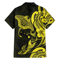 Hawaiian Manta Rays Family Matching Short Sleeve Bodycon Dress and Hawaiian Shirt Tribal Hibiscus Polynesian Tattoos Yellow Color - Polynesian Pride