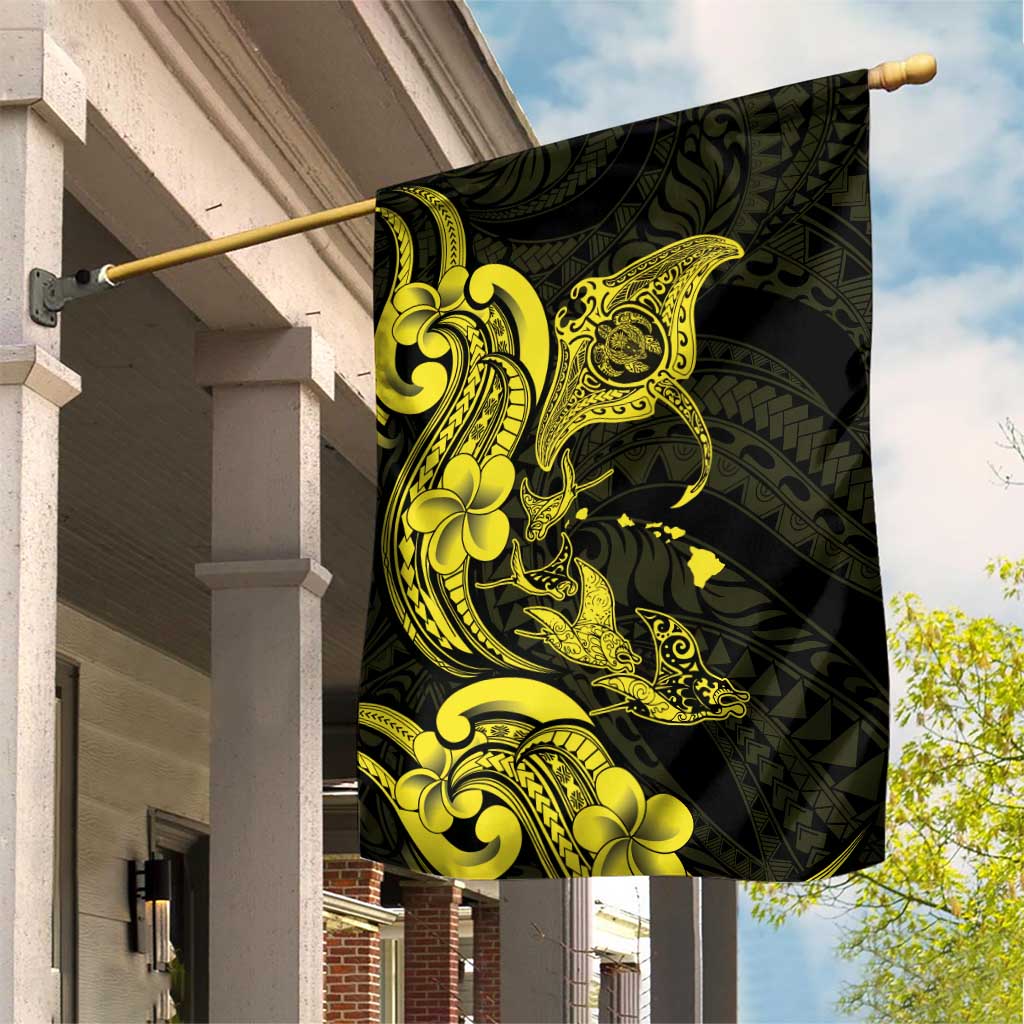 Hawaiian Manta Rays Garden Flag Tribal Hibiscus Polynesian Tattoos Yellow Color LT03 House Flag Yellow - Polynesian Pride