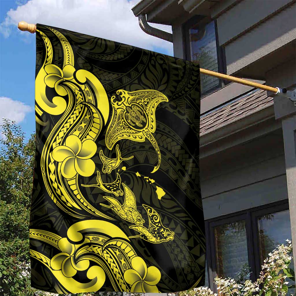 Hawaiian Manta Rays Garden Flag Tribal Hibiscus Polynesian Tattoos Yellow Color - Polynesian Pride