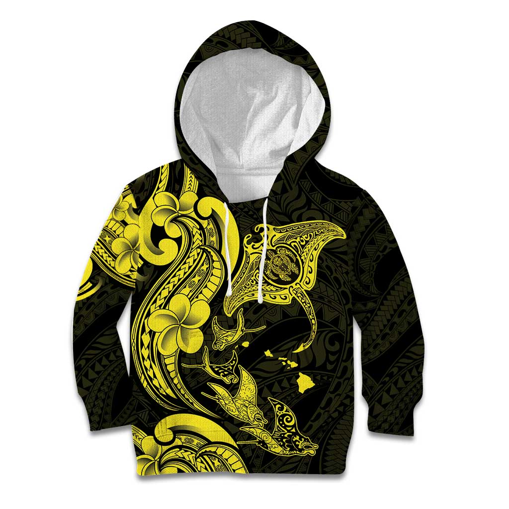 Hawaiian Manta Rays Kid Hoodie Tribal Hibiscus Polynesian Tattoos Yellow Color LT03 Hoodie Yellow - Polynesian Pride