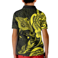 Hawaiian Manta Rays Kid Polo Shirt Tribal Hibiscus Polynesian Tattoos Yellow Color - Polynesian Pride