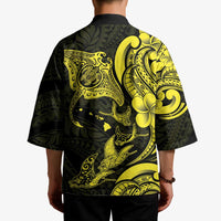 Hawaiian Manta Rays Kimono Tribal Hibiscus Polynesian Tattoos Yellow Color - Polynesian Pride