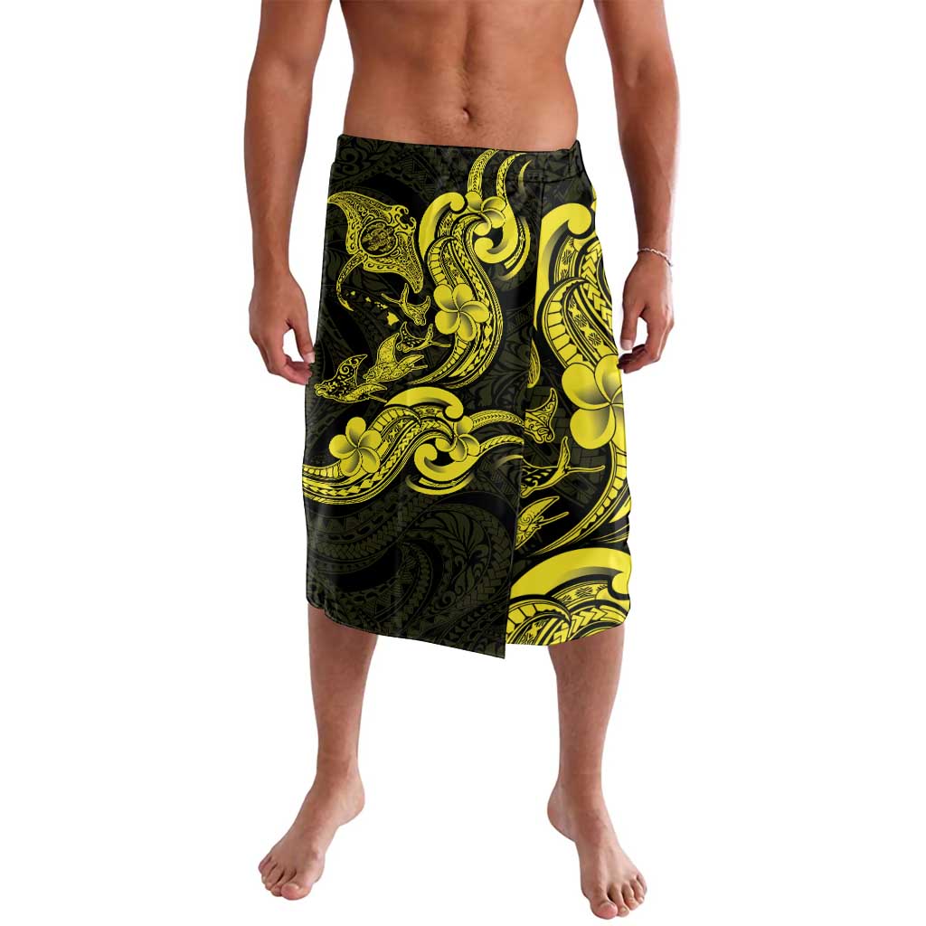 Hawaiian Manta Rays Lavalava Tribal Hibiscus Polynesian Tattoos Yellow Color - Polynesian Pride