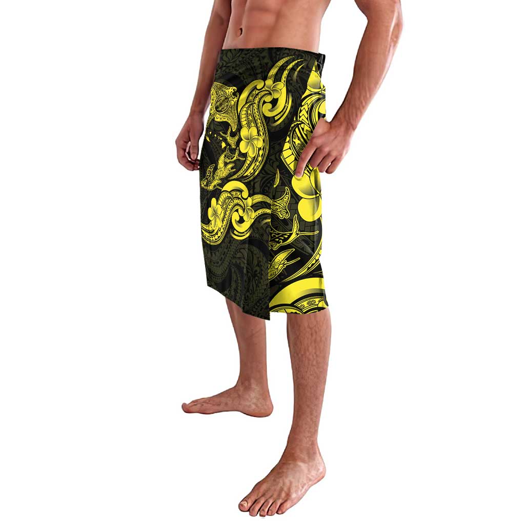 Hawaiian Manta Rays Lavalava Tribal Hibiscus Polynesian Tattoos Yellow Color - Polynesian Pride