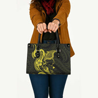 Hawaiian Manta Rays Leather Bag Tribal Hibiscus Polynesian Tattoos Yellow Color - Polynesian Pride