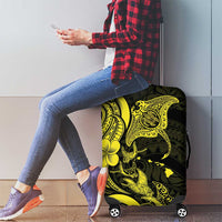 Hawaiian Manta Rays Luggage Cover Tribal Hibiscus Polynesian Tattoos Yellow Color - Polynesian Pride