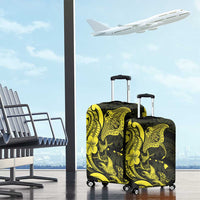 Hawaiian Manta Rays Luggage Cover Tribal Hibiscus Polynesian Tattoos Yellow Color - Polynesian Pride