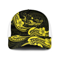 Hawaiian Manta Rays Mesh Trucker Cap Tribal Hibiscus Polynesian Tattoos Yellow Color - Polynesian Pride