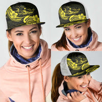 Hawaiian Manta Rays Mesh Trucker Cap Tribal Hibiscus Polynesian Tattoos Yellow Color - Polynesian Pride
