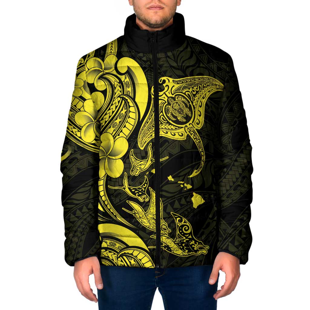Hawaiian Manta Rays Padded Jacket Tribal Hibiscus Polynesian Tattoos Yellow Color LT03 Men Yellow - Polynesian Pride