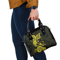 Hawaiian Manta Rays Shoulder Handbag Tribal Hibiscus Polynesian Tattoos Yellow Color - Polynesian Pride