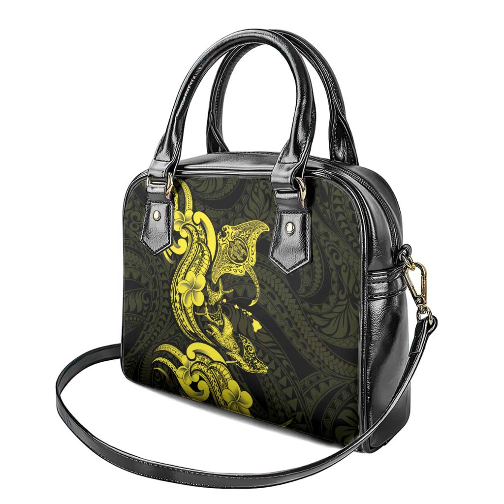 Hawaiian Manta Rays Shoulder Handbag Tribal Hibiscus Polynesian Tattoos Yellow Color - Polynesian Pride