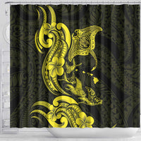 Hawaiian Manta Rays Shower Curtain Tribal Hibiscus Polynesian Tattoos Yellow Color - Polynesian Pride
