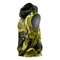 Hawaiian Manta Rays Sleeveless Hoodie Tribal Hibiscus Polynesian Tattoos Yellow Color - Polynesian Pride