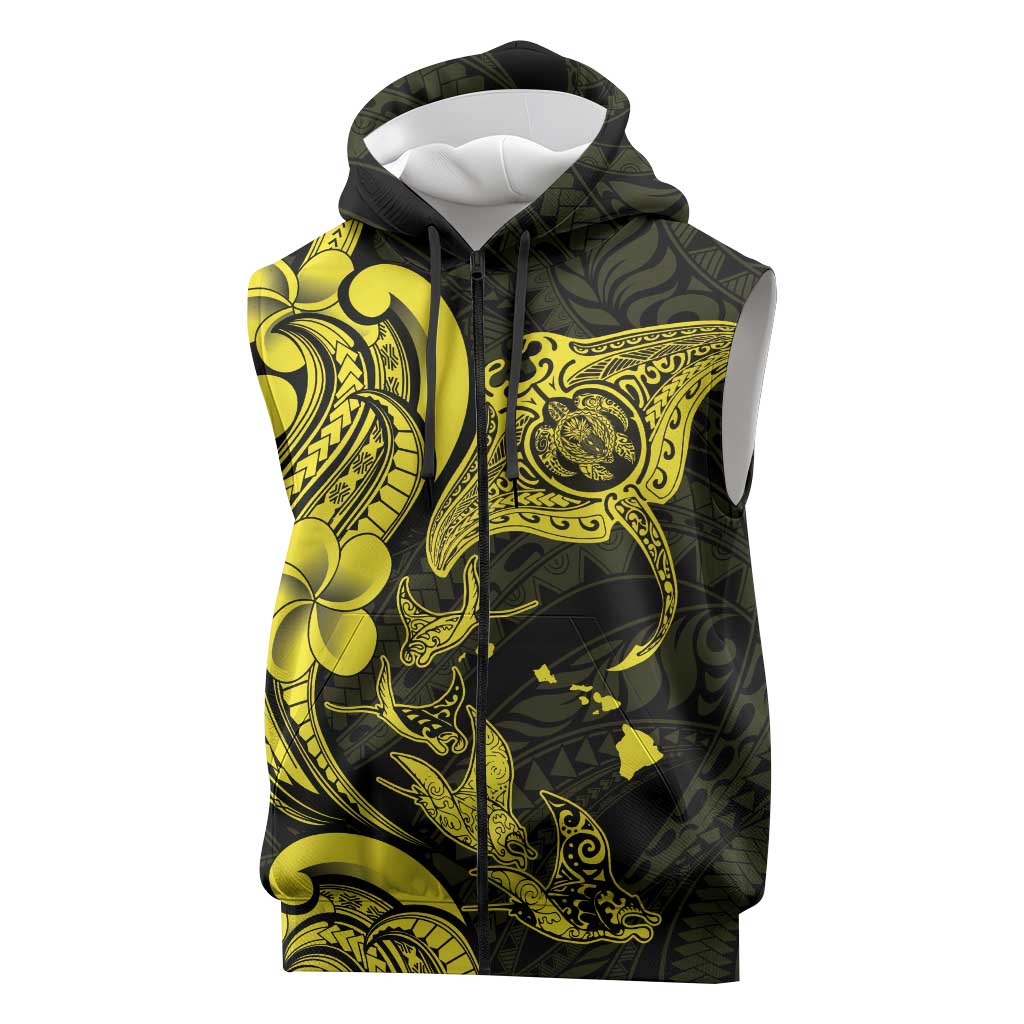 Hawaiian Manta Rays Sleeveless Zip Hoodie Tribal Hibiscus Polynesian Tattoos Yellow Color LT03 Yellow - Polynesian Pride