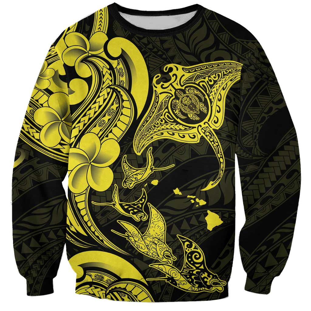 Hawaiian Manta Rays Sweatshirt Tribal Hibiscus Polynesian Tattoos Yellow Color LT03 Unisex Yellow - Polynesian Pride