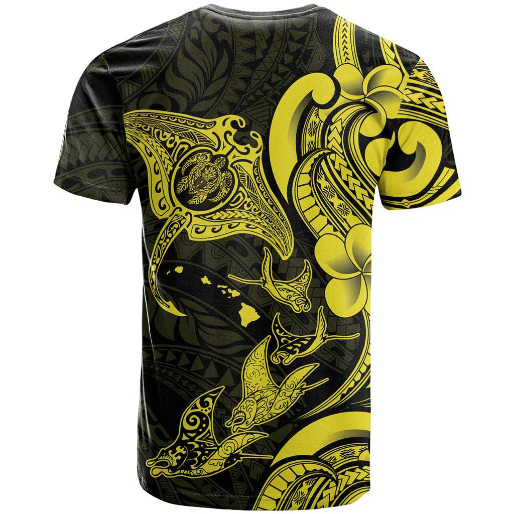Hawaiian Manta Rays T Shirt Tribal Hibiscus Polynesian Tattoos Yellow Color - Polynesian Pride