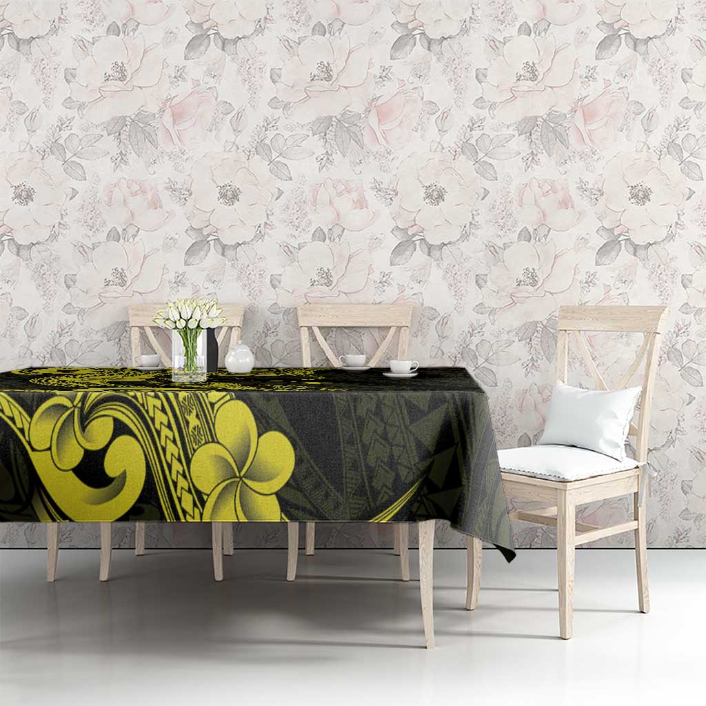 Hawaiian Manta Rays Tablecloth Tribal Hibiscus Polynesian Tattoos Yellow Color - Polynesian Pride