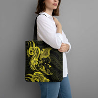 Hawaiian Manta Rays Tote Bag Tribal Hibiscus Polynesian Tattoos Yellow Color - Polynesian Pride