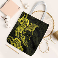 Hawaiian Manta Rays Tote Bag Tribal Hibiscus Polynesian Tattoos Yellow Color - Polynesian Pride