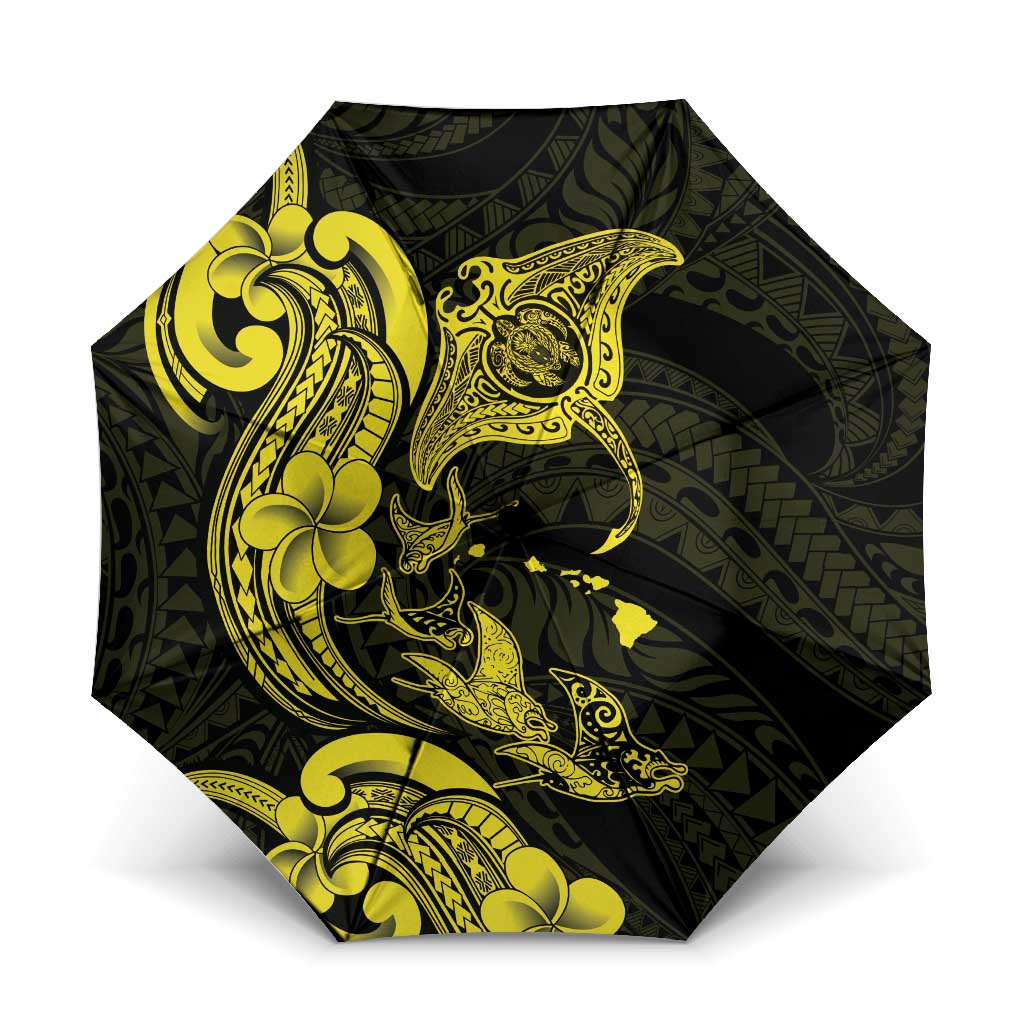 Hawaiian Manta Rays Umbrella Tribal Hibiscus Polynesian Tattoos Yellow Color LT03 One Size Folded 11.42 inch Opened Diameter 37.4 inch Yellow - Polynesian Pride