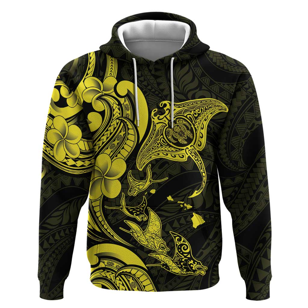 Hawaiian Manta Rays Zip Hoodie Tribal Hibiscus Polynesian Tattoos Yellow Color - Polynesian Pride