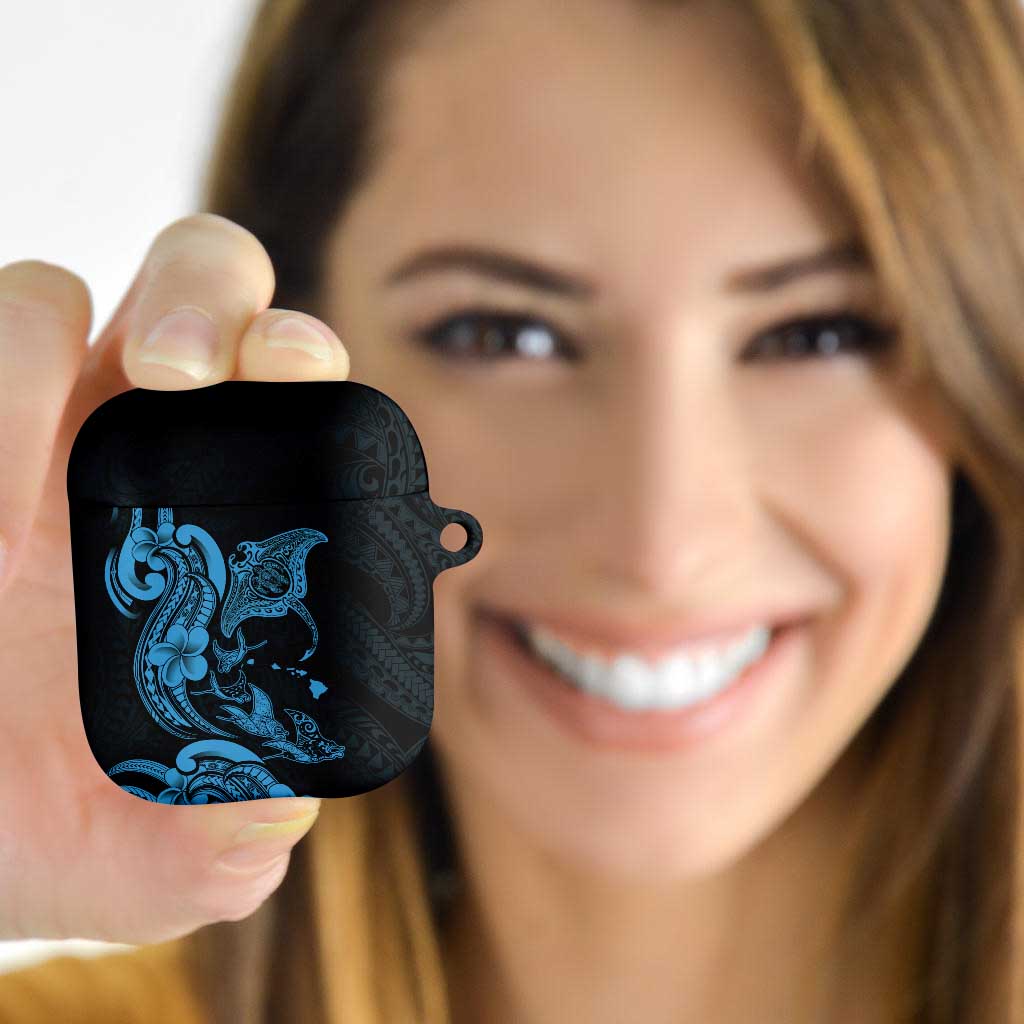 Hawaiian Manta Rays AirPods Case Tribal Hibiscus Polynesian Tattoos Blue Color - Polynesian Pride
